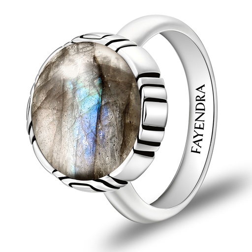 Sterling Silver 925 Ring Rhodium Plated Embedded With LABRADORITE