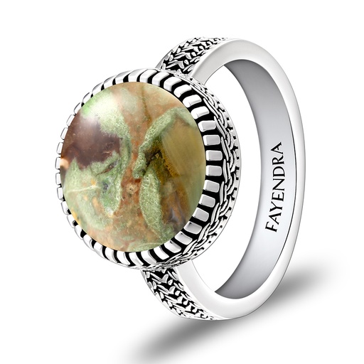 Sterling Silver 925 Ring Rhodium Plated Embedded With Royolite