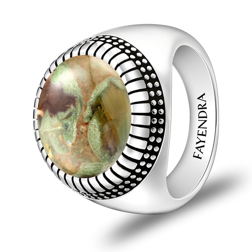 Sterling Silver 925 Ring Rhodium Plated Embedded With Royolite