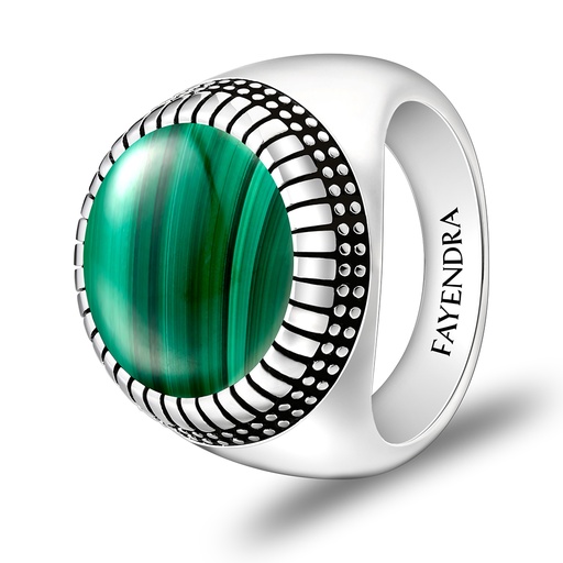 Sterling Silver 925 Ring Rhodium Plated Embedded With Malachite