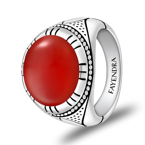 Sterling Silver 925 Ring Rhodium Plated Embedded With RED AGATE