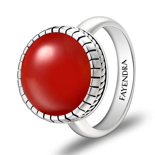 Sterling Silver 925 Ring Rhodium Plated Embedded With RED AGATE