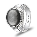 Sterling Silver 925 Ring Rhodium Plated Embedded With SILVER OBSIDIAN And White CZ