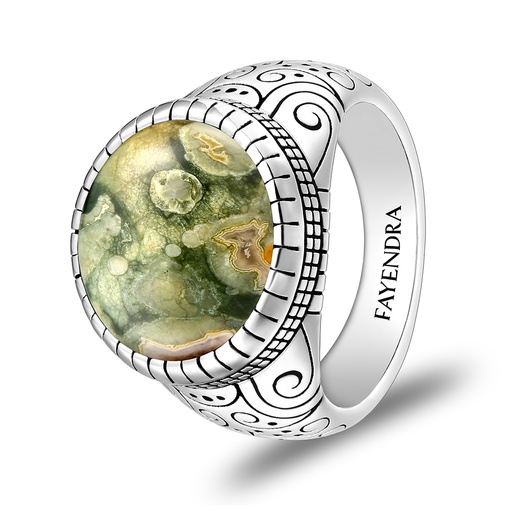 Sterling Silver 925 Ring Rhodium Plated Embedded With Royolite