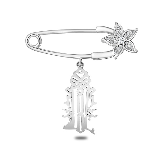 [BRH01WCZ00000A078] Sterling Silver 925 Baby Brooch Rhodium Plated Embedded With White Zircon