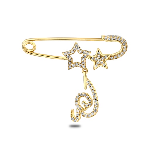 [BRH02WCZ00000A079] Sterling Silver 925 Baby Brooch Golden Plated Embedded With White Zircon