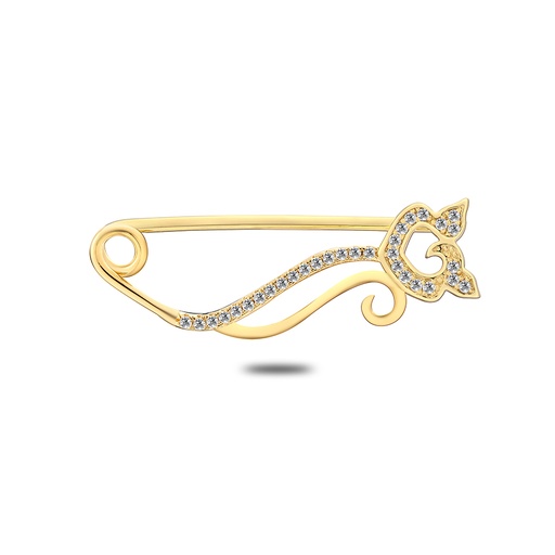 [BRH02WCZ00000A081] Sterling Silver 925 Baby Brooch Golden Plated Embedded With White Zircon