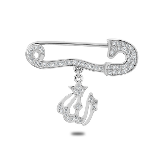 [BRH01WCZ00000A082] Sterling Silver 925 Baby Brooch Rhodium Plated Embedded With White Zircon