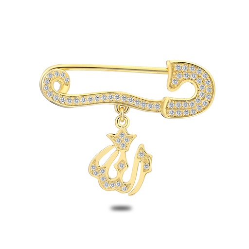 [BRH02WCZ00000A082] Sterling Silver 925 Baby Brooch Golden Plated Embedded With White Zircon