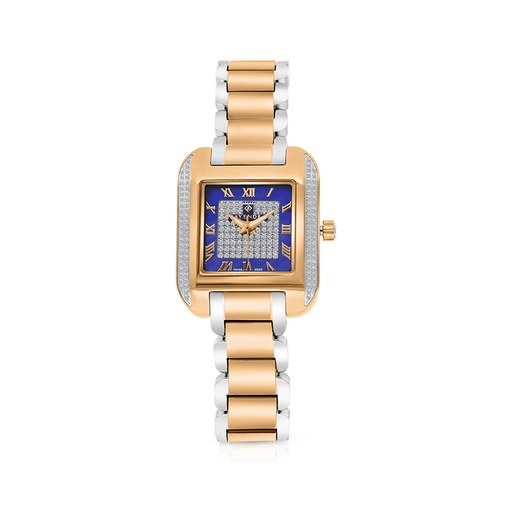 [WAT3500000BLUW051] Stainless Steel 316 Watch Steel And Rose Gold Color Embedded With White Zircon - BLUE DIAL