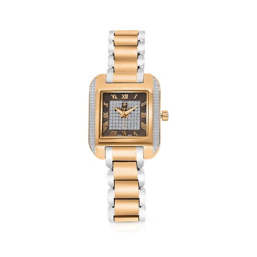 [WAT3500000BRNW051] Stainless Steel 316 Watch Steel And Rose Gold Color Embedded With White Zircon - BROWN DIAL