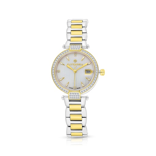 [WAT34WCZ00MOPW052] Stainless Steel 316 Watch Steel And Golden Color Embedded With White Zircon - MOP DIAL