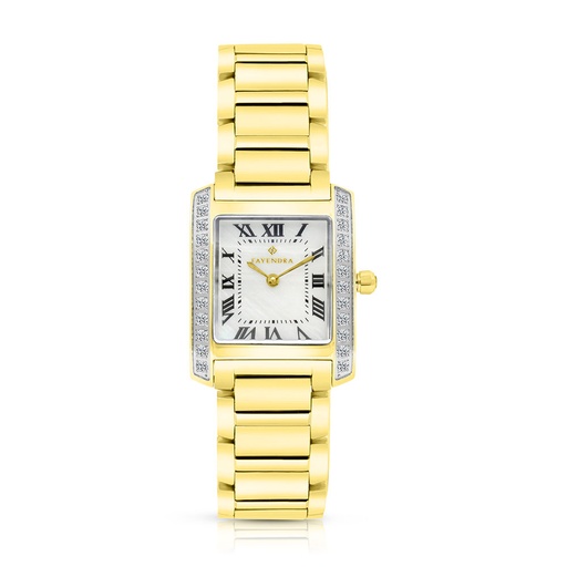 [WAT32WCZ00MOPW059] Stainless Steel 316 Watch Golden Color Embedded With Black Numbers And White Zircon - MOP DIAL