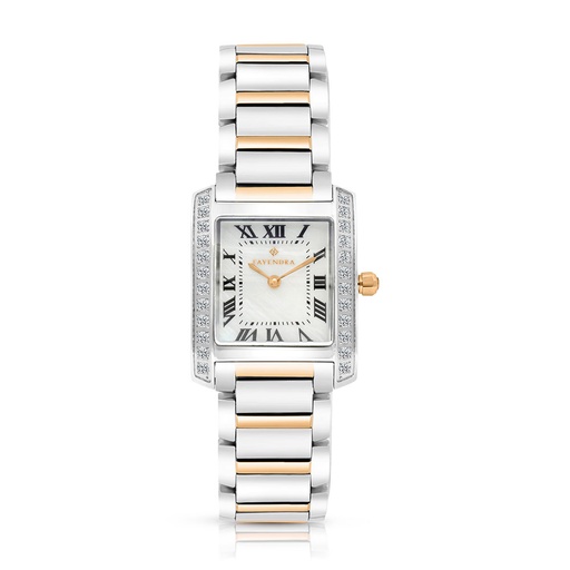 [WAT35WCZ00MOPW059] Stainless Steel 316 Watch Steel And Rose Gold Color Embedded With Brown Numbers And White Zircon - MOP DIAL