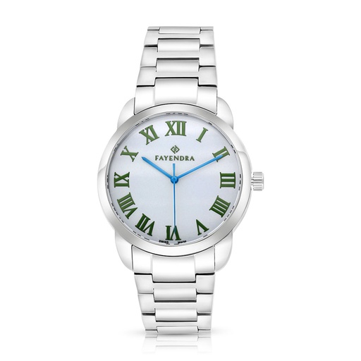 [WAT3100003SILW061] Stainless Steel 316 Watch Embedded With Green Numbers For Men - SILVER DIAL