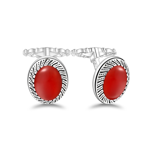 [CFL01RAG00000A250] Sterling Silver 925 Cufflink Rhodium Plated Embedded With Red Agate