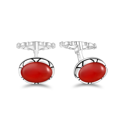 [CFL01RAG00000A254] Sterling Silver 925 Cufflink Rhodium Plated Embedded With Red Agate