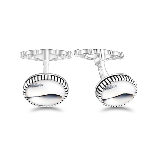 [CFL01ACY00000A255] Sterling Silver 925 Cufflink Rhodium Plated Embedded With Natural Agate