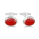 Sterling Silver 925 Cufflink Rhodium Plated Embedded With Red Agate