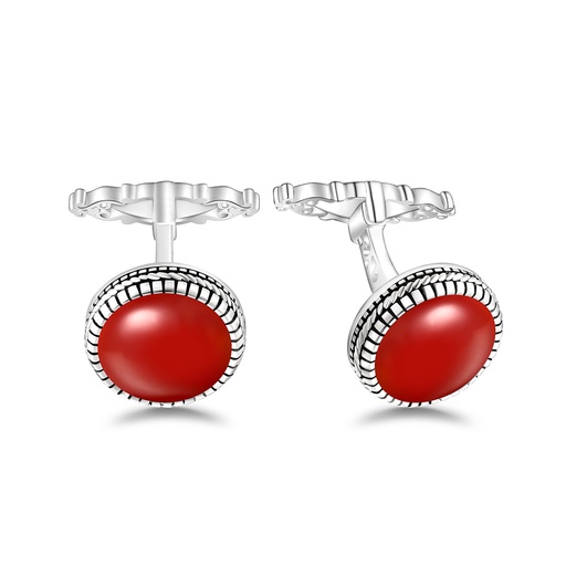 [CFL01RAG00000A273] Sterling Silver 925 Cufflink Rhodium Plated Embedded With Red Agate