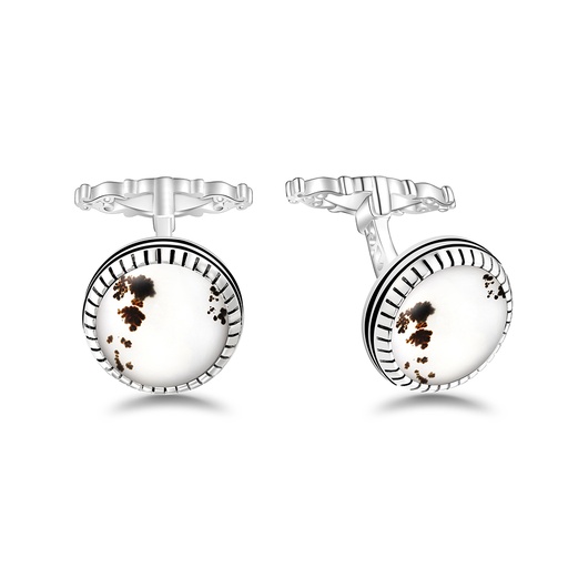 [CFL01MOP00000A279] Sterling Silver 925 Cufflink Rhodium Plated Embedded With White Shell