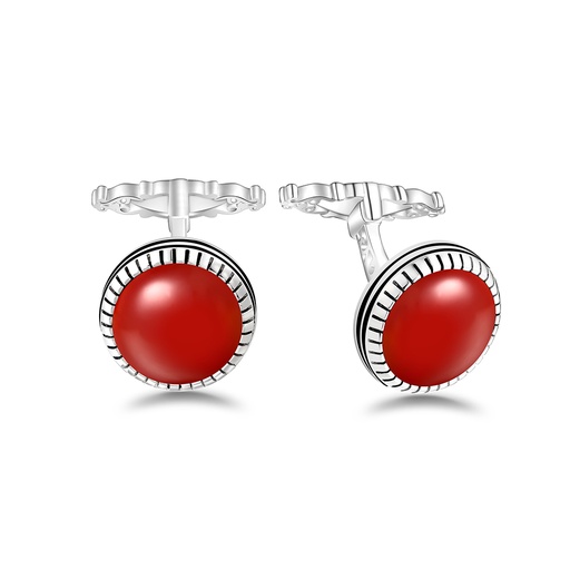 [CFL01RAG00000A279] Sterling Silver 925 Cufflink Rhodium Plated Embedded With Red Agate