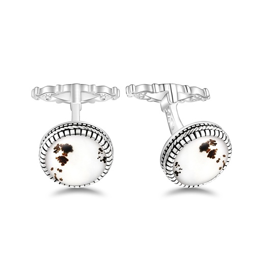 [CFL01MOP00000A273] Sterling Silver 925 Cufflink Rhodium Plated Embedded With White Shell