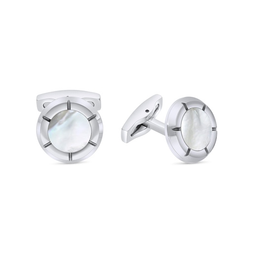 [CFL1000000000A079] Stainless Steel Cufflink 316L Silver Plated  Embedded With White Shell 