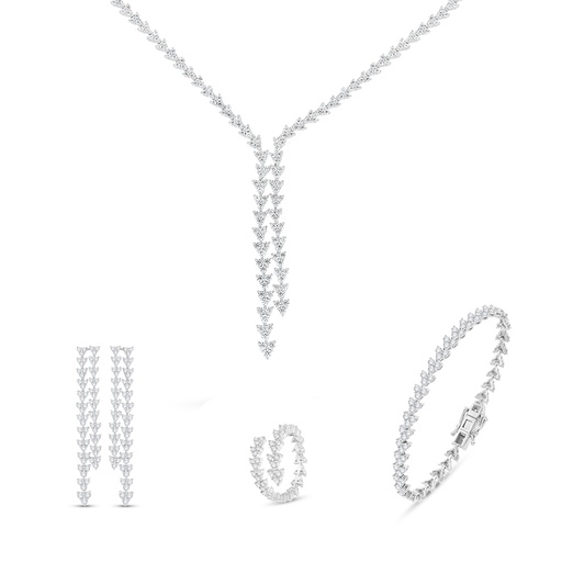 Sterling Silver 925 SET Rhodium Plated Embedded With White Zircon