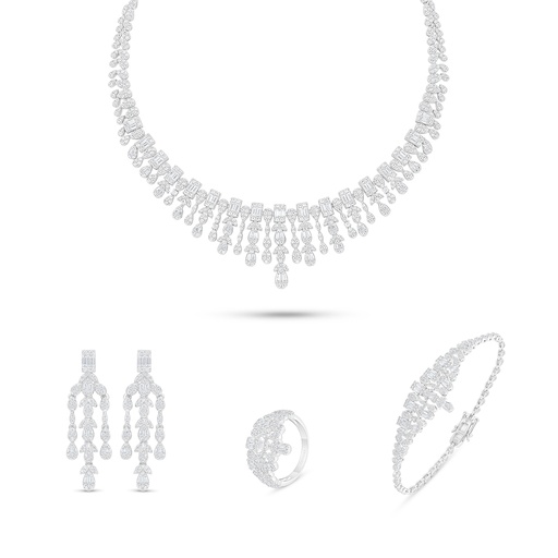 Sterling Silver 925 SET Rhodium Plated Embedded With White Zircon