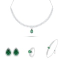 Sterling Silver 925 SET Rhodium Plated Embedded With Emerald Zircon And White Zircon