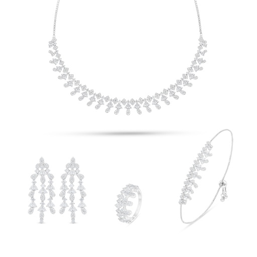 Sterling Silver 925 SET Rhodium Plated Embedded With White Zircon