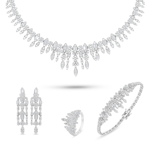 Sterling Silver 925 SET Rhodium Plated Embedded With White Zircon