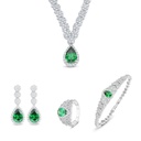 Sterling Silver 925 SET Rhodium Plated Embedded With Emerald Zircon And White Zircon