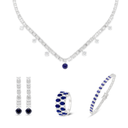 Sterling Silver 925 SET Rhodium Plated Embedded With Sapphire CorundumAnd White Zircon