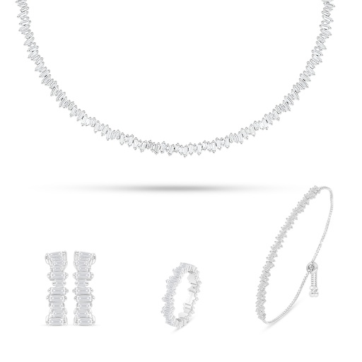 Sterling Silver 925 SET Rhodium Plated Embedded With White Zircon