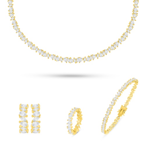 Sterling Silver 925 SET Golden Plated Embedded With White Zircon