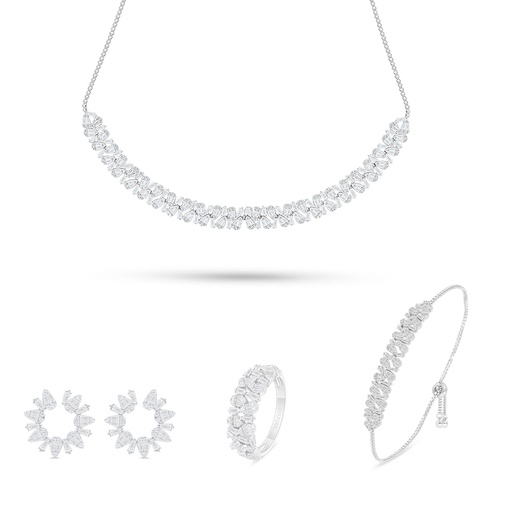 Sterling Silver 925 SET Rhodium Plated Embedded With White Zircon