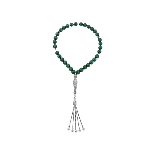 [ROS08MAL33SILA041] Rosary 33 Sterling Silver 925 Set Oxidized Embedded With Malachite Bead 9-10 ML LOGO