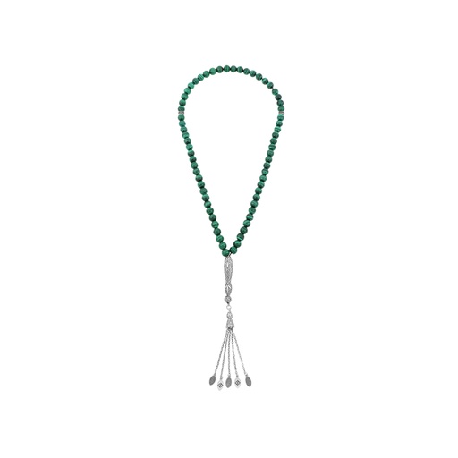 [ROS08MAL66SILA042] Rosary 66 Sterling Silver 925 Set Oxidized With Malachite Bead 08 ML LOGO