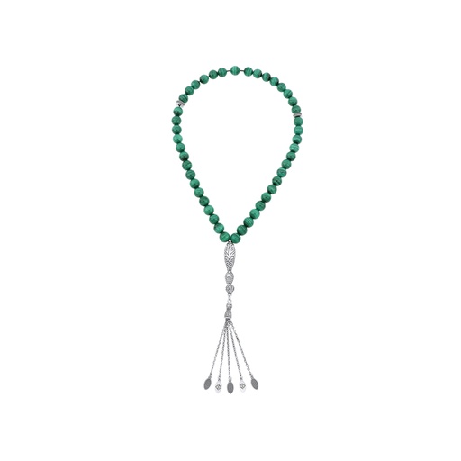 [ROS08MAL45SILA045] Rosary 45 Sterling Silver 925 Set Oxidized Embedded With Malachite Bead 08 ML LOGO