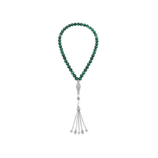 [ROS08MAL45SILA046] Rosary 45 Sterling Silver 925 Set Oxidized Embedded With Malachite Bead 08 ML LOGO