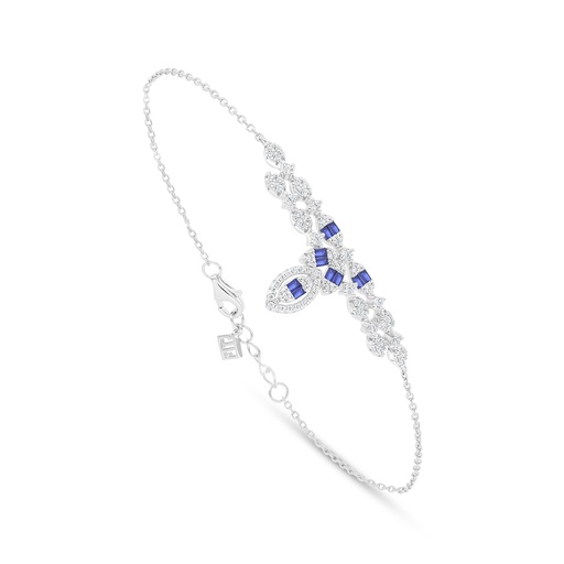 [BRC01SAP00WCZB557] Sterling Silver 925 Bracelet Rhodium Plated Embedded With Sapphire Corundum And White Zircon