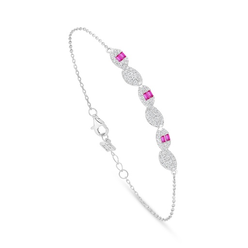 [BRC01RUB00WCZB558] Sterling Silver 925 Bracelet Rhodium Plated Embedded With Ruby Corundum And White Zircon