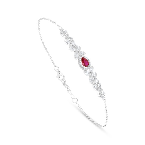 [BRC01RUB00WCZB559] Sterling Silver 925 Bracelet Rhodium Plated Embedded With Ruby Corundum And White Zircon