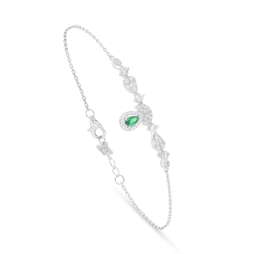 [BRC01EMR00WCZB560] Sterling Silver 925 Bracelet Rhodium Plated Embedded With Emerald Zircon And White Zircon