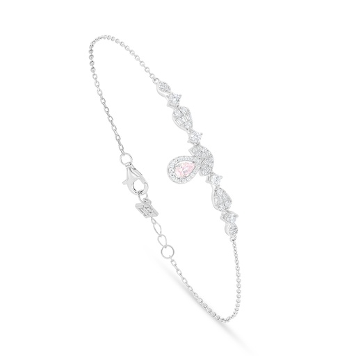 [BRC01PIK00WCZB560] Sterling Silver 925 Bracelet Rhodium Plated Embedded With Pink Zircon And White Zircon