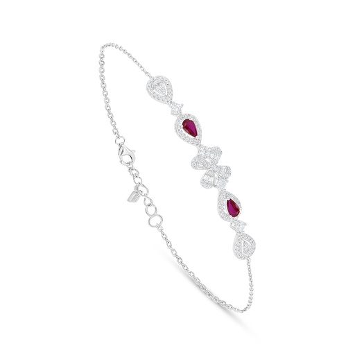 [BRC01RUB00WCZB577] Sterling Silver 925 Bracelet Rhodium Plated Embedded With Ruby Corundum And White Zircon