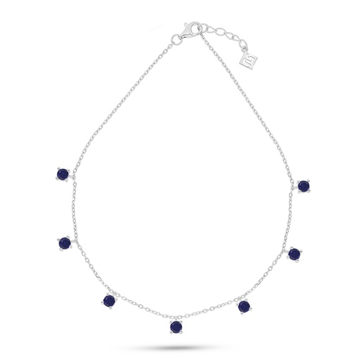 [ANK01SAP00000A035] Sterling Silver 925 Anklet Rhodium Plated Embedded With Sapphire Corundum 