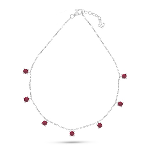 [ANK01RUB00000A035] Sterling Silver 925 Anklet Rhodium Plated Embedded With Ruby Corundum 